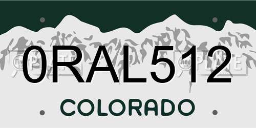 0RAL512 Colorado License Plate