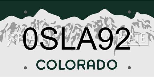 0SLA92 Colorado License Plate
