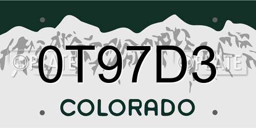 0T97D3 Colorado License Plate