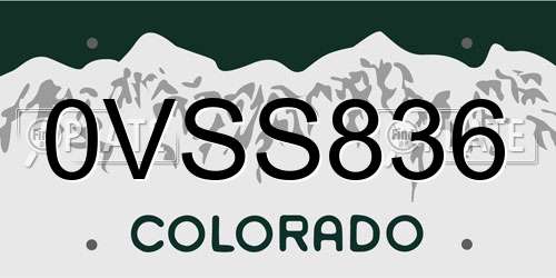 0VSS836 Colorado License Plate