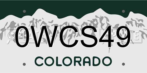 0WCS49 Colorado License Plate