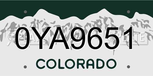0YA9651 Colorado License Plate