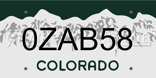 0ZAB58 Colorado License Plate