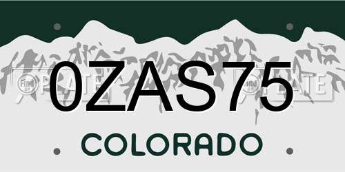 0ZAS75 Colorado License Plate