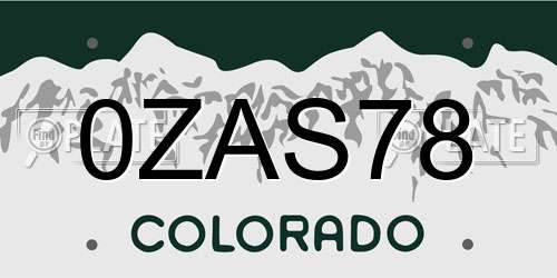 0ZAS78 Colorado License Plate