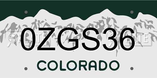 0ZGS36 Colorado License Plate