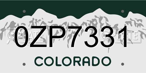 0ZP7331 Colorado License Plate