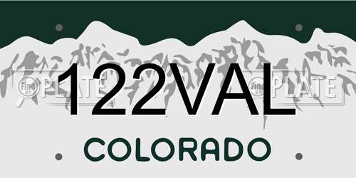 122VAL Colorado License Plate