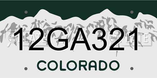 12GA321 Colorado License Plate