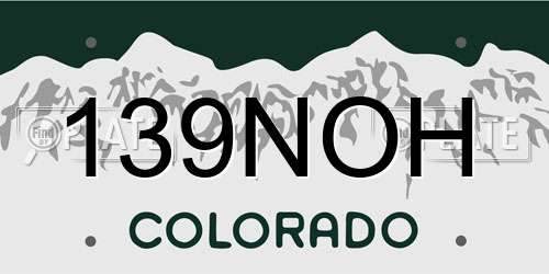 139NOH Colorado License Plate