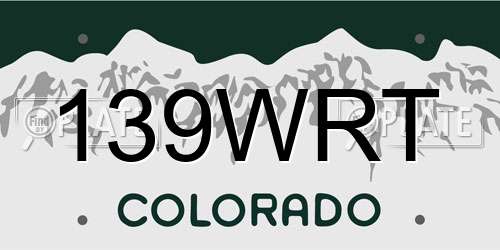 139WRT Colorado License Plate