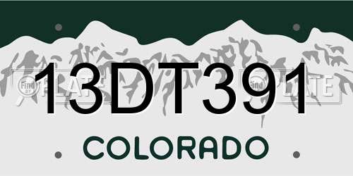 13DT391 Colorado License Plate