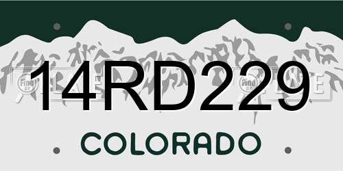 14RD229 Colorado License Plate