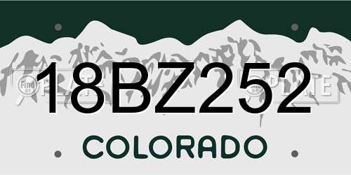 18BZ252 Colorado License Plate
