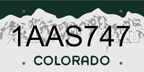 1AAS747 Colorado License Plate