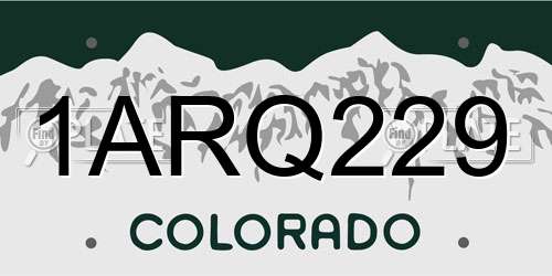 1ARQ229 Colorado License Plate