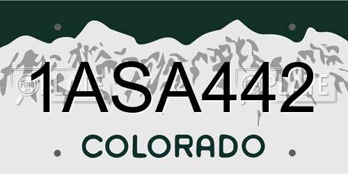1ASA442 Colorado License Plate