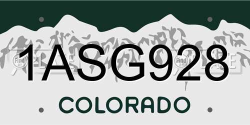 1ASG928 Colorado License Plate