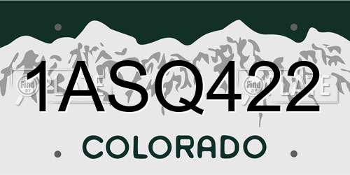 1ASQ422 Colorado License Plate