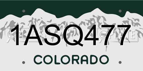 1ASQ477 Colorado License Plate