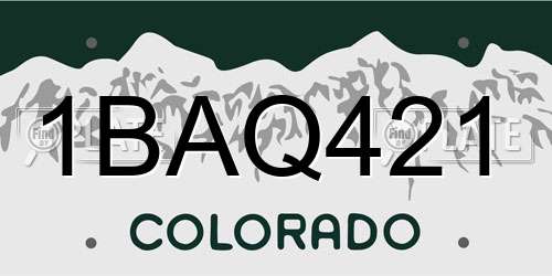 1BAQ421 Colorado License Plate