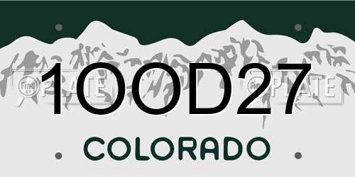 1OOD27 Colorado License Plate