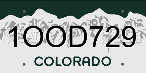 1OOD729 Colorado License Plate