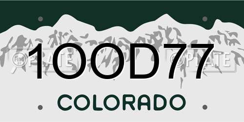 1OOD77 Colorado License Plate