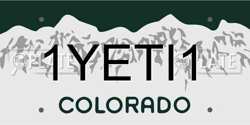 1YETI1 Colorado License Plate