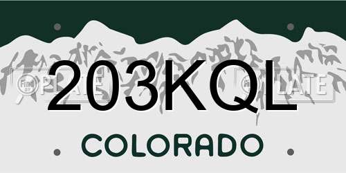 203KQL Colorado License Plate