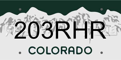 203RHR Colorado License Plate