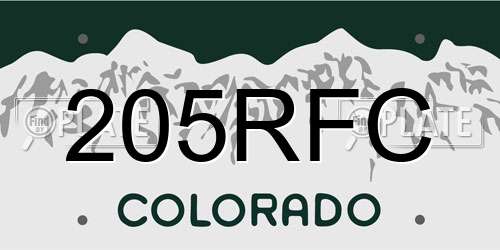 205RFC Colorado License Plate