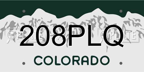 208PLQ Colorado License Plate
