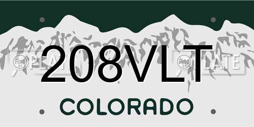 208VLT Colorado License Plate