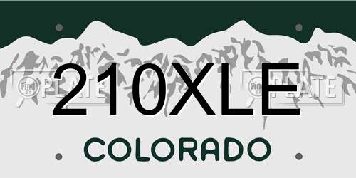 210XLE Colorado License Plate