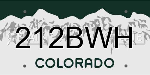 212BWH Colorado License Plate