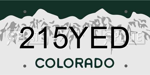 215YED Colorado License Plate