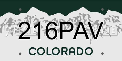 216PAV Colorado License Plate