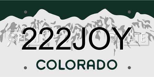 222JOY Colorado License Plate