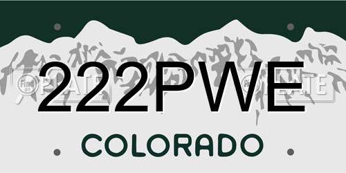 222PWE Colorado License Plate