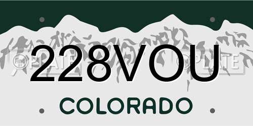 228VOU Colorado License Plate