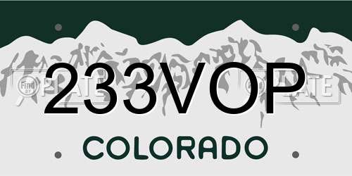 233VOP Colorado License Plate