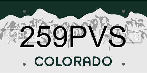 259PVS Colorado License Plate