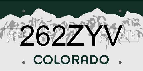 262ZYV Colorado License Plate