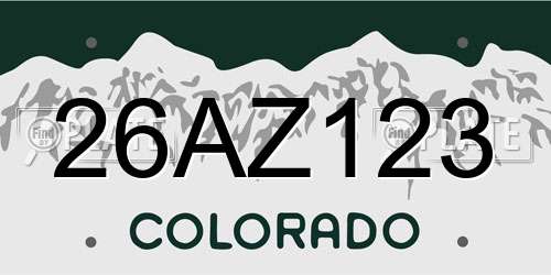 26AZ123 Colorado License Plate