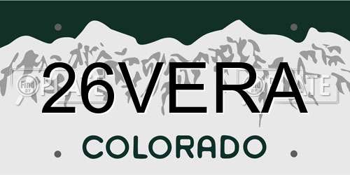 26VERA Colorado License Plate