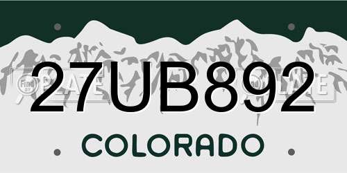 27UB892 Colorado License Plate