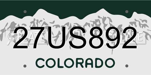 27US892 Colorado License Plate