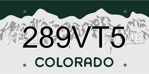 289VT5 Colorado License Plate