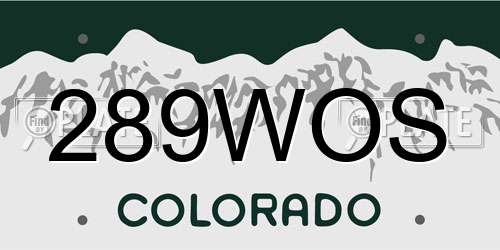289WOS Colorado License Plate